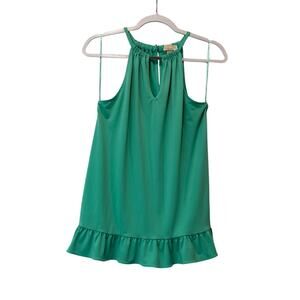 Michael Kors Green Sleeveless Top Size Medium Ruffle Hem Lightweight Pocket Back